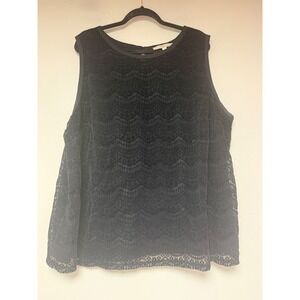 Loft‎ Plus Lace Shell Top Women 24 Black Excellent Scalloped Keyhole Sleeveless